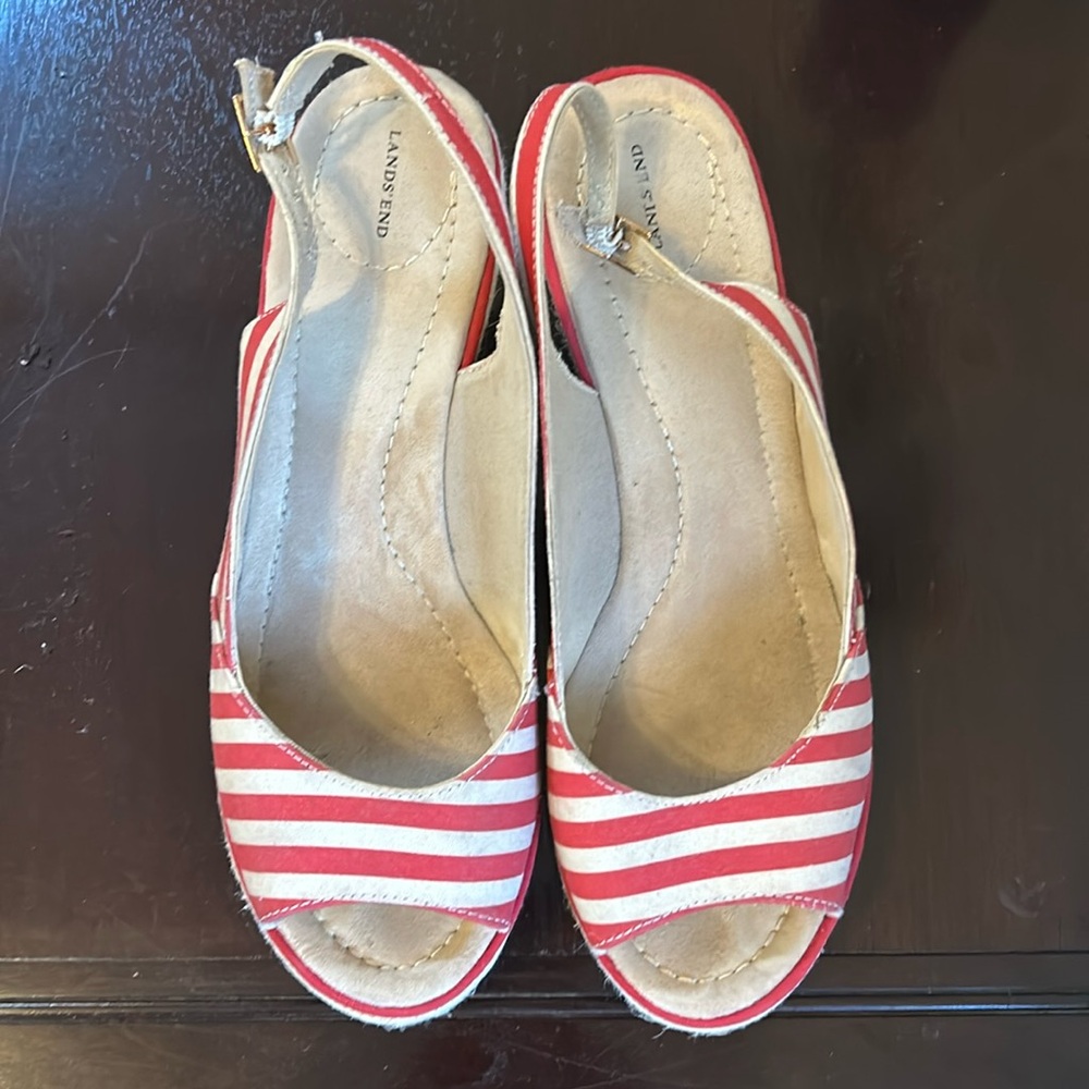 Lands’ End leather, espadrilles, wedge sandals